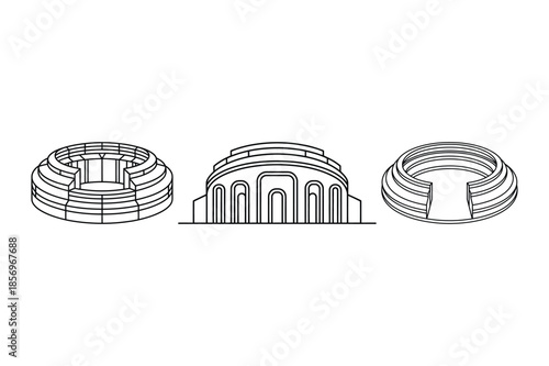Modern Stadium and Amphitheater Arena Line Art Icons