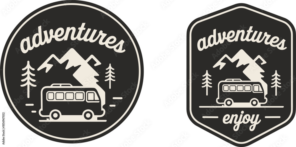 Fototapeta premium adventure logo vector featuring vintage bus