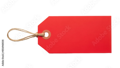 Tableau sur toile Red paper tag with string isolated PNG, blank price label for retail sale and pr