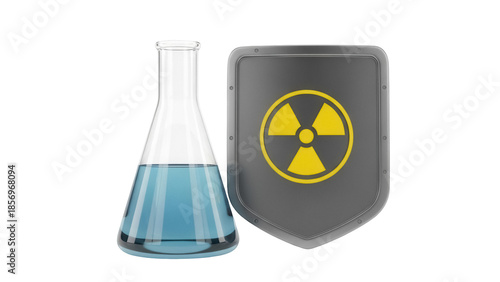 Photos Erlenmeyer flask with blue liquid and radiation shield isolated PNG, chemical la