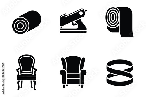 Upholstery and Furniture Manufacturing Tools Silhouette Icons