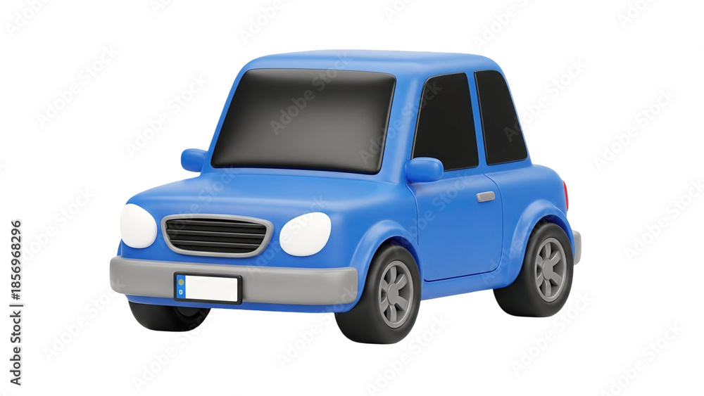 Fototapeta premium 3D Cute blue 3D cartoon car, transparent background