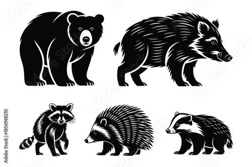 Woodland Forest Animal Silhouettes with Bear and Raccoon