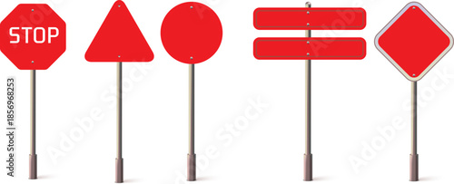 Red Traffic Road Signs Set – Stop, Warning & Regulatory Sign Icons