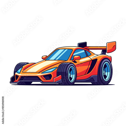Orange Racing Car with Spoiler and Wheels.