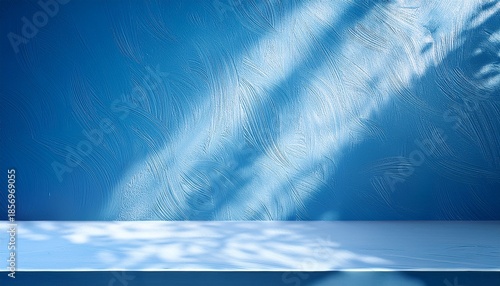 Abstract Light Blue Background For Product Presentation With Sunlight Reflections And Shadows On Wall Winter Background