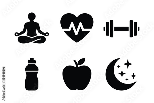 Healthy lifestyle icons for fitness nutrition and wellness