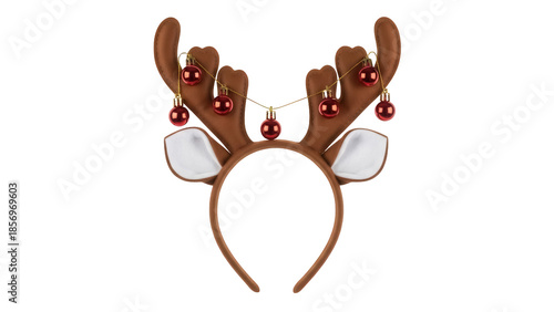 Foto Festive reindeer antler headband with ornaments isolated PNG, Christmas holiday