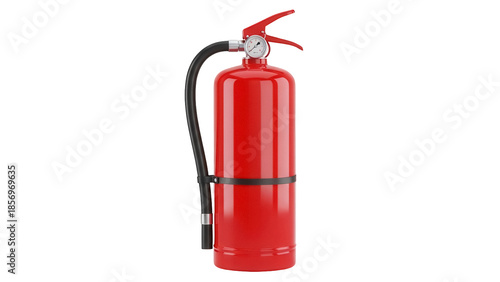 Red fire extinguisher PNG isolated on transparent background, safety equipment for emergency situations and fire protection