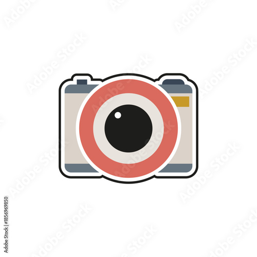 Stylized Camera Vector Icon with Red Lens 