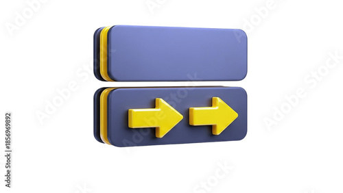3D Two arrows on a purple and yellow button icon on transparent background
