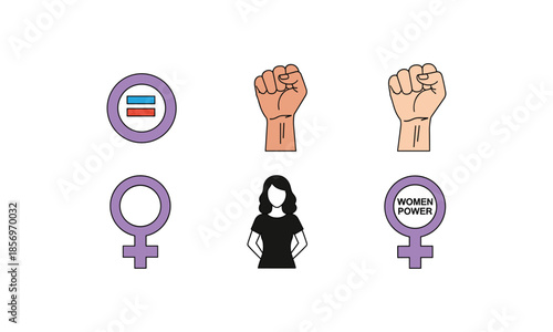 Feminism Icon Set Bundle Women's History Month Empowerment Concept Art