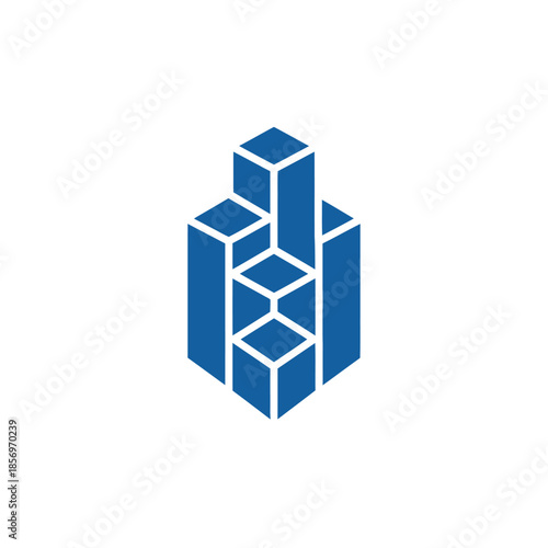 Isometric blue building blocks abstract structure logo concept design