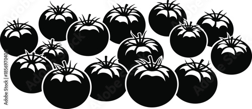 A cluster of black tomatoes on a white background
