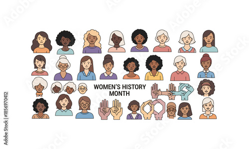 Set Bundle Women's History Month Avatar Portraits of Diverse Women