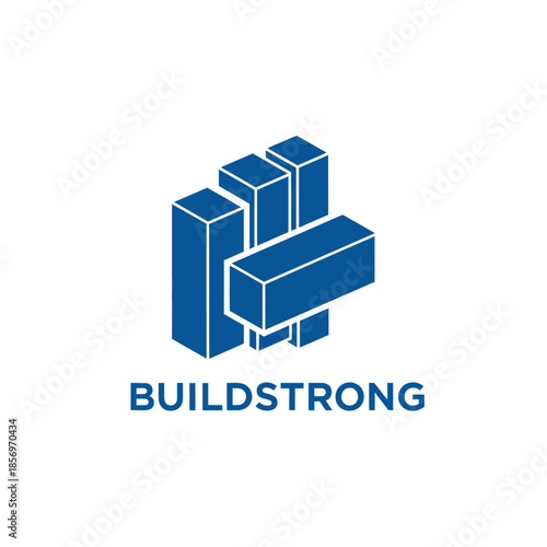Blue isometric building blocks forming an abstract architecture logo design