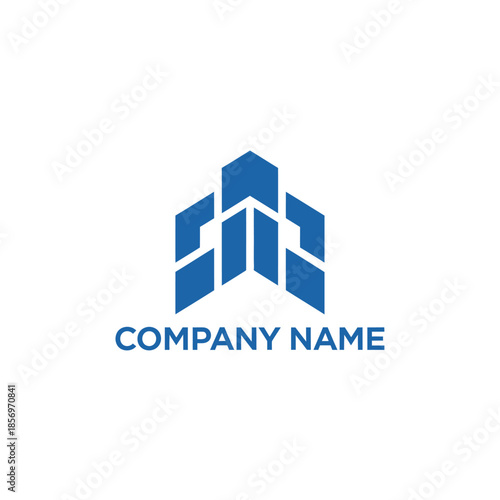 Simple blue company name logo with abstract upward pointing structure symbol