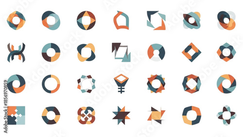Abstract Symbolic Icon Set: Tension of Rounded and Rigid Geometry