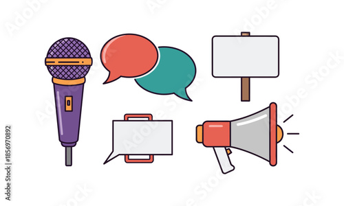 Set Bundle Women's History Month with Megaphone Speech Bubble Vector