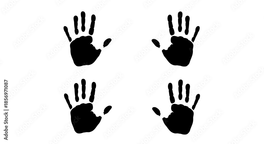 Fototapeta premium Four black hand silhouettes on white.