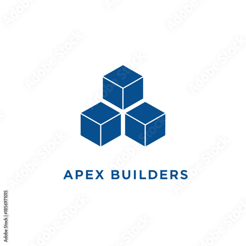 Apex builders isometric blue cubes 3D building construction logo template