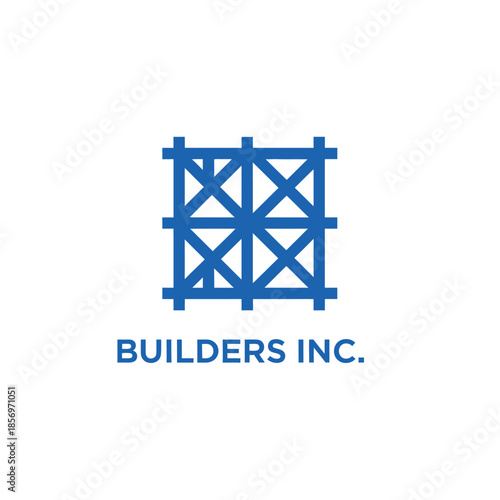 Minimalist blue scaffolding structure logo for builders and construction company