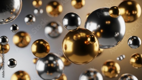 Abstract Gold and Silver Spheres Floating in Space
