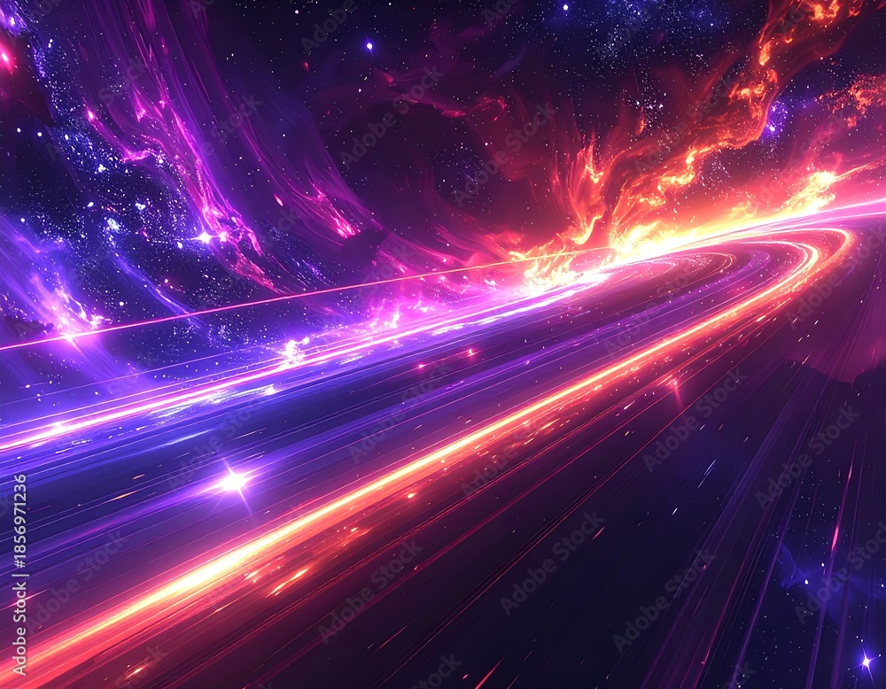 Obraz premium Stunning cosmic scene with swirling nebulae and dynamic light trails