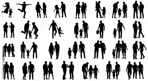 Collection of diverse human silhouettes standing.