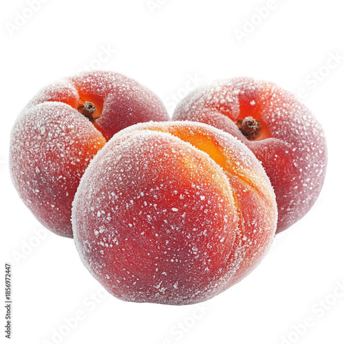 Frozen peaches in snowy setting