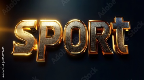 Golden 3d text 'sport' illuminated against a dark backdrop, luxury and achievement