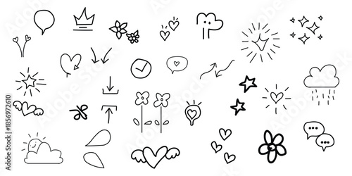 Collection of cute hand drawn icons and symbols