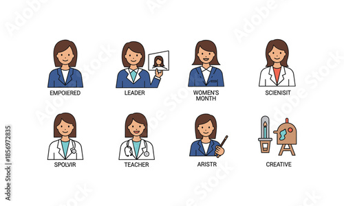 Women's History Month professional women set bundle of career icon