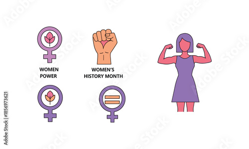 Women's rights vector icons bundle women's history month celebration
