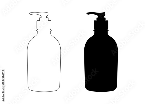 Vector Shampoo and Beauty Bottle . Skincare Product Silhouette with Jar .Tube and Container for Cosmetics, Creams or Hygiene Packaging Design.icon .silhouette ,cosmetic pump bottle