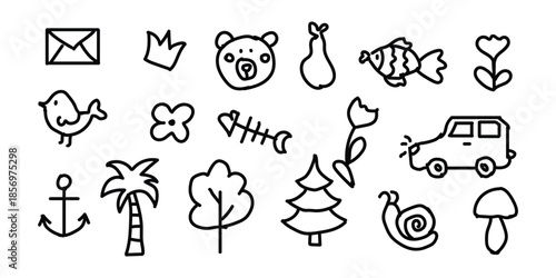 A collection of simple black and white line icons