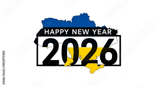 Happy new year 2026 with ukrainian flag colors