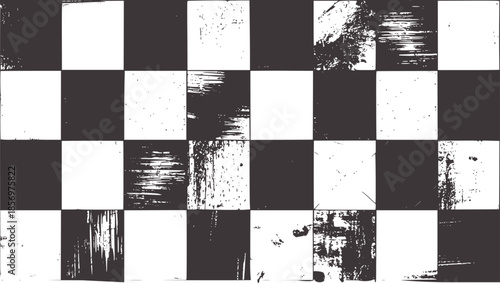 Black and abstract grid with scattered ink splatter textures