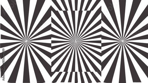 Black and geometric radial pattern with intersecting lines and shapes