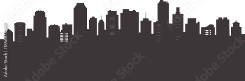 City skyline silhouette in flat black buildings skyscrapers
