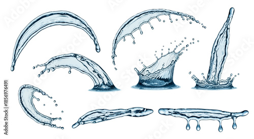 Water splash and wave illustrations.