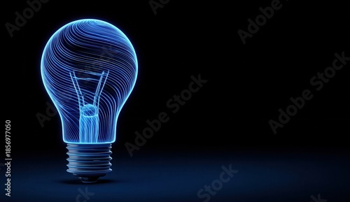 Vibrant photo of Glowing Wireframe Light Bulb on Dark Background