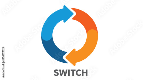 Circular arrow icon with the word switch displayed below representing a cyclical process