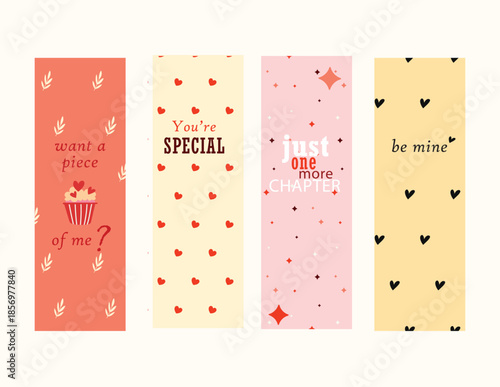 Valentine Day Vertical Banner Valentines Boomark Vector Design Modern Love Banner Stocks Printable New Minimalist Bookmarks Happ Valentine Library Card, Cute Valentine's Boomarks Deisgn
