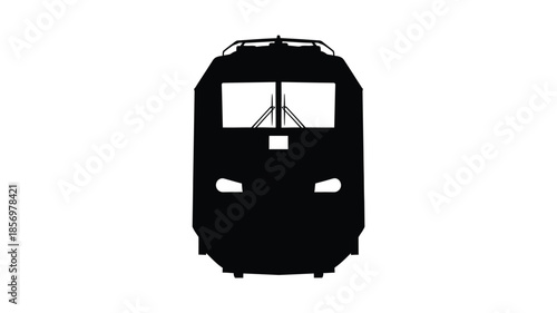 Front view of a modern locomotive in black and white a striking silhouette