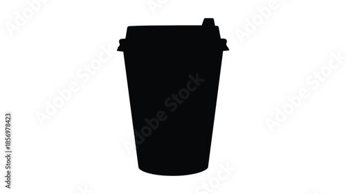 A dark silhouette of a takeaway coffee cup with a lid