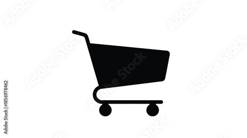 Simple black shopping cart icon design against a white background silhouette