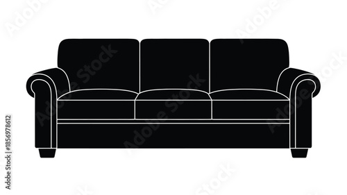 A classic three seater sofa design presented as a dark silhouette