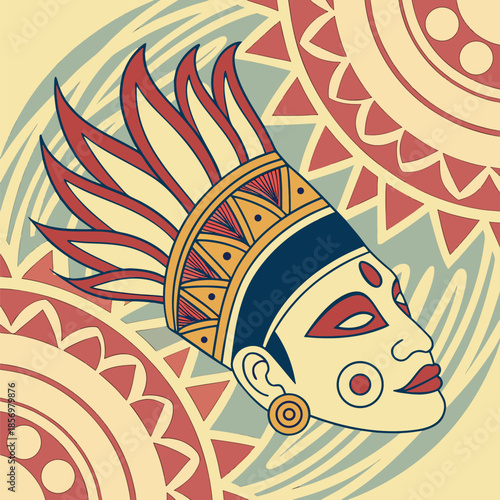 Traditional Sri Lankan and African Tribal Mask Illustrations with Abstract Background Patterns.
