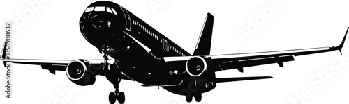 Passenger airplane landing silhouette, aviation travel and commercial aircraft vector for airport transportation and airline industry design